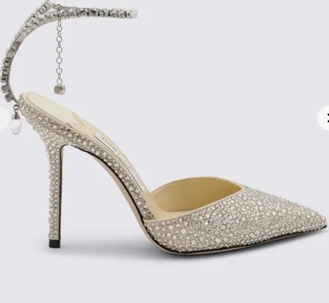 Jimmy Choo Saeda 100mm Buttermilk Satin Pumps with Crystal Embellishment